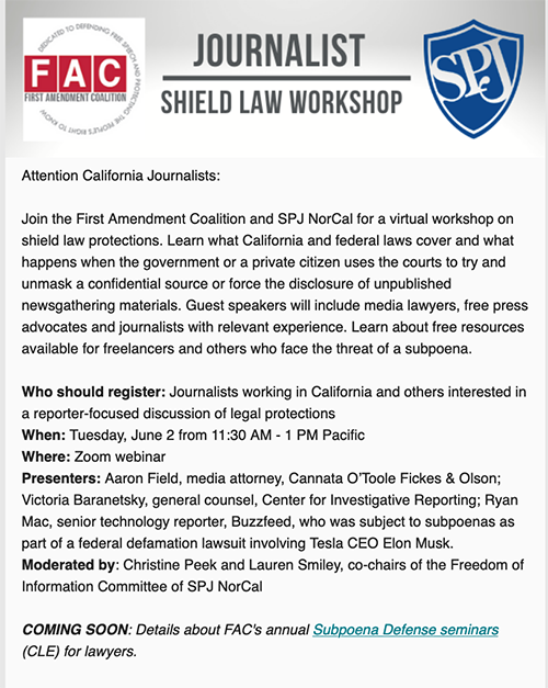 Shield Law Workshop June 2: California
